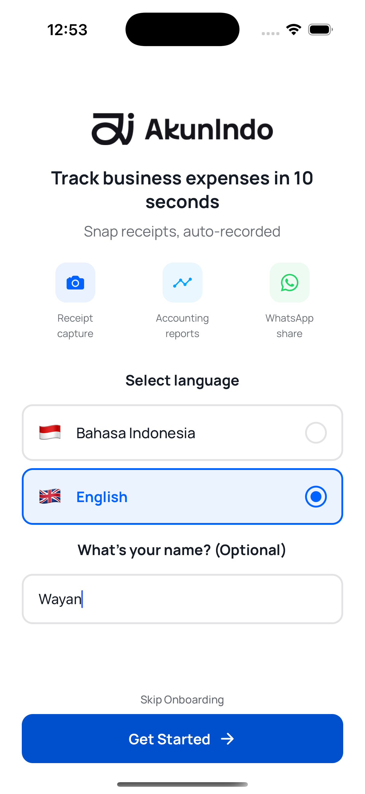 Onboarding screen