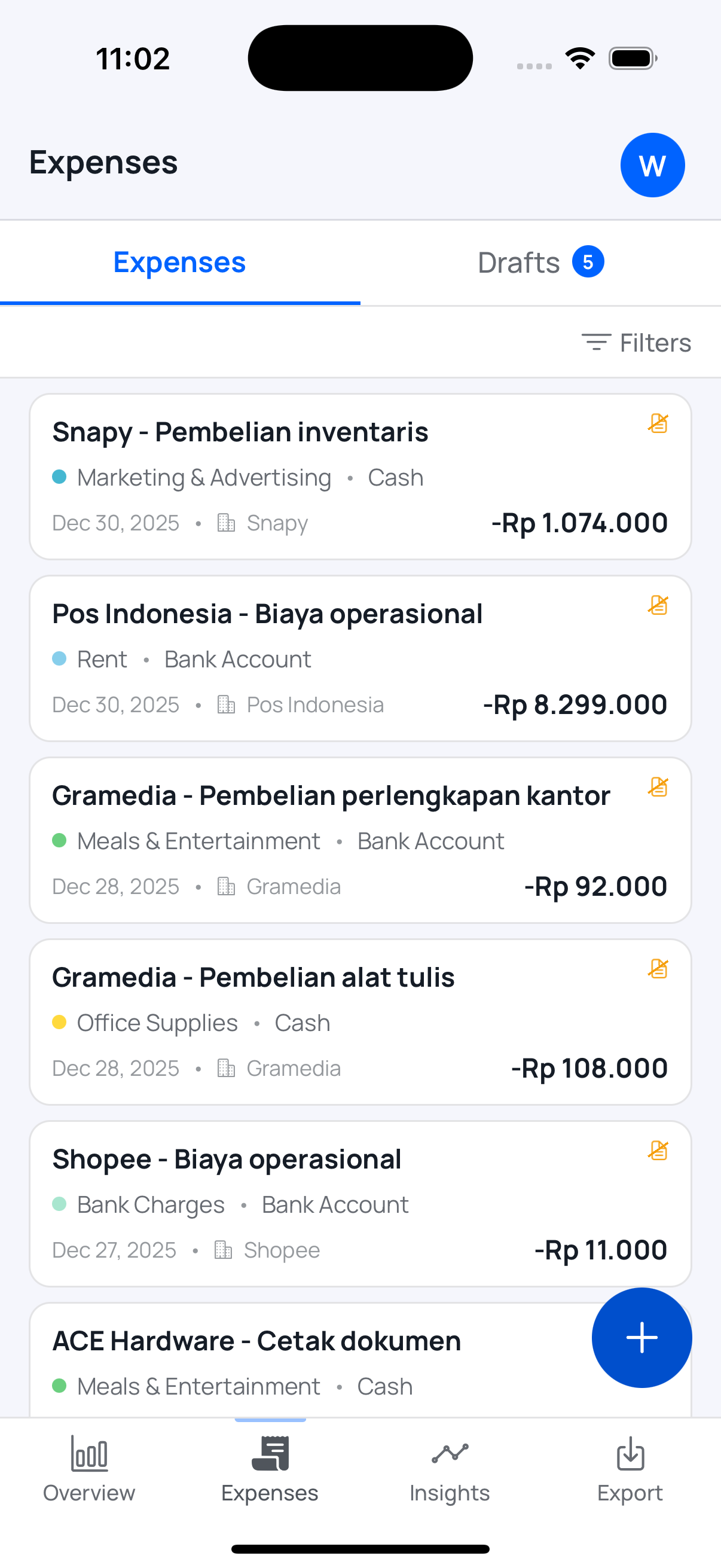 Expenses List